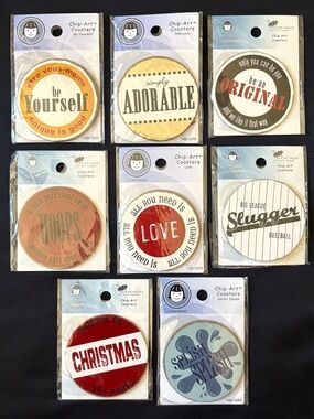 8 Assorted Vintage Li’l Davis Chip-Art Paper Coasters Scrapbooking DIY Craft NEW